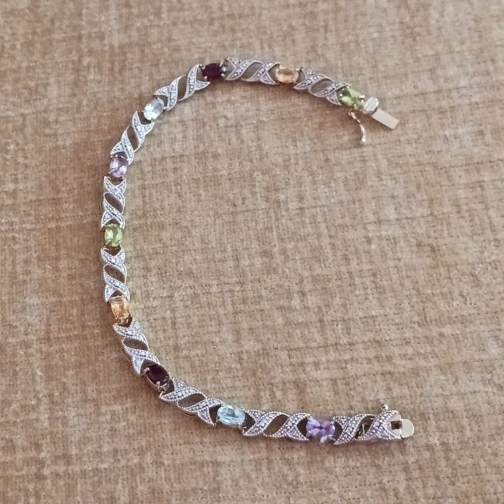 FAS 925 Multi Colored Rhinestone Gold Silver Bracelet - Picture 8 of 8